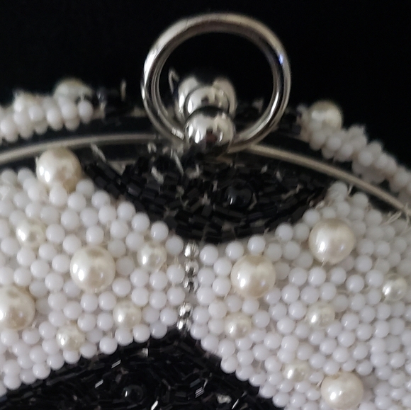 Soccer Ball Beaded Women's Bag - Black and White - Picture 3 of 7